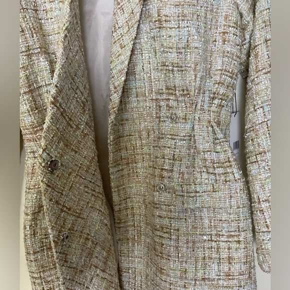 Jason Wu Sparkle Boucle Tweed Cream Double Breast Long Blazer​​​​​​ - Picture 11 of 15